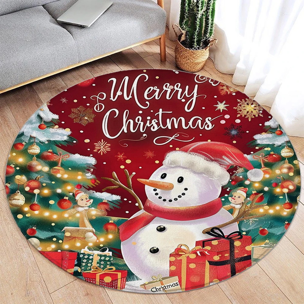 

Christmas Snowman Rug Ornaments Round Rug Merry Christmas Home Mat Living Room Decor Sofa Rug Festival Event Carpet