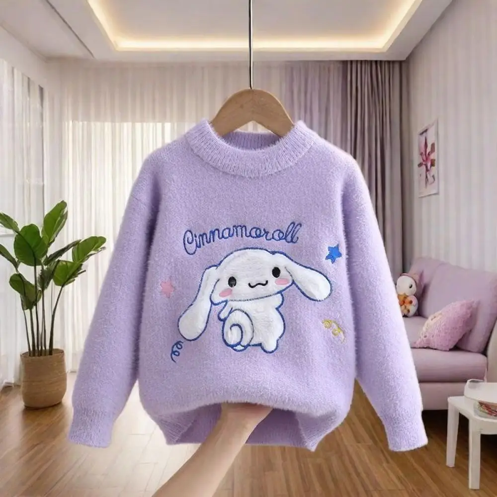 New Girls' Autumn Winter Sweater Mink Velvet Knitted Sweater Cartoon Cinnamoroll Children's Bottoming Shirt Tops Pullover - view 4