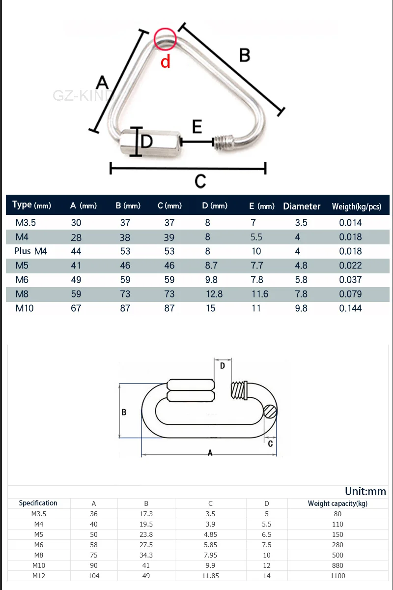 304 Stainless Steel Triangle Connecting Ring Rock Climbing Carabiner Equipment Fast Security Outdoor Link Buckle