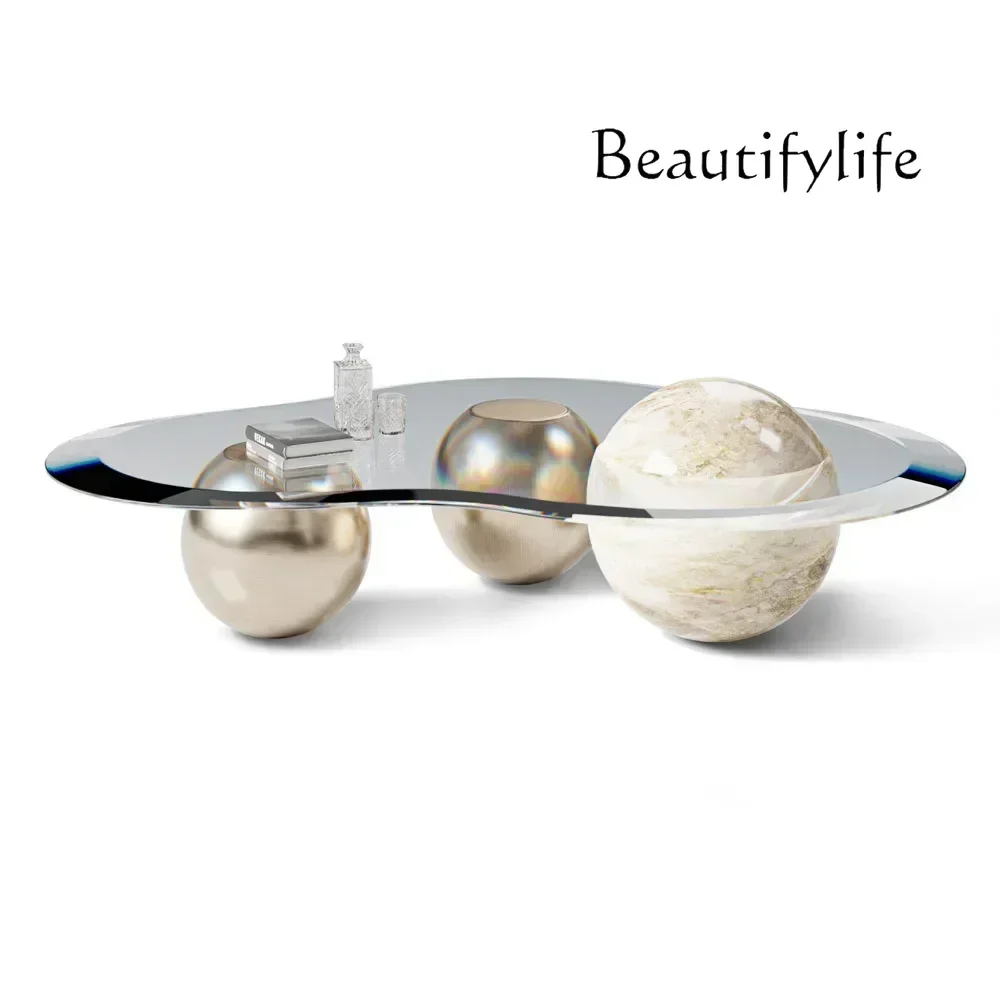 AXR Living Room Furniture American Brass Coffee Table Marble Glass Top Hotel Living Room Side Table