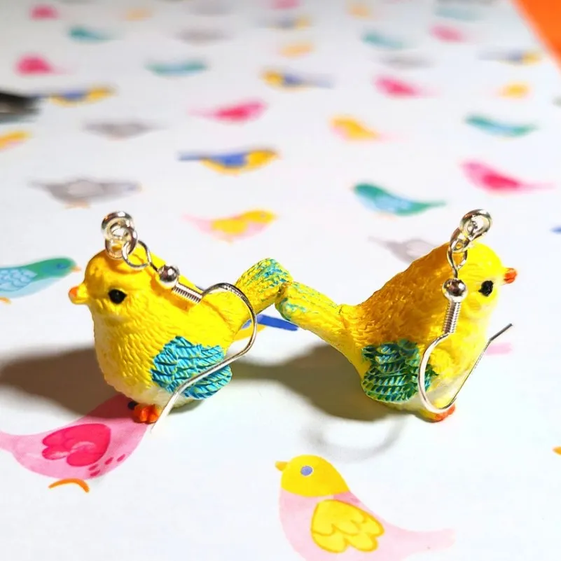 3D Cute Yellow Bird Women\'s Dangle Earrings Kawaii Resin Accessories Handmade Jewelry Eardrop Gift for Women 4 Color Choices