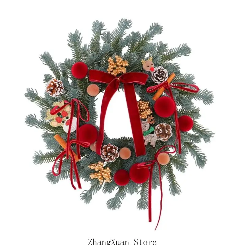Weihnachtskranz-Hängedekoration für den Eingangsbereich mit Bandbesatz und Winterstil 3XUF – Detail 2