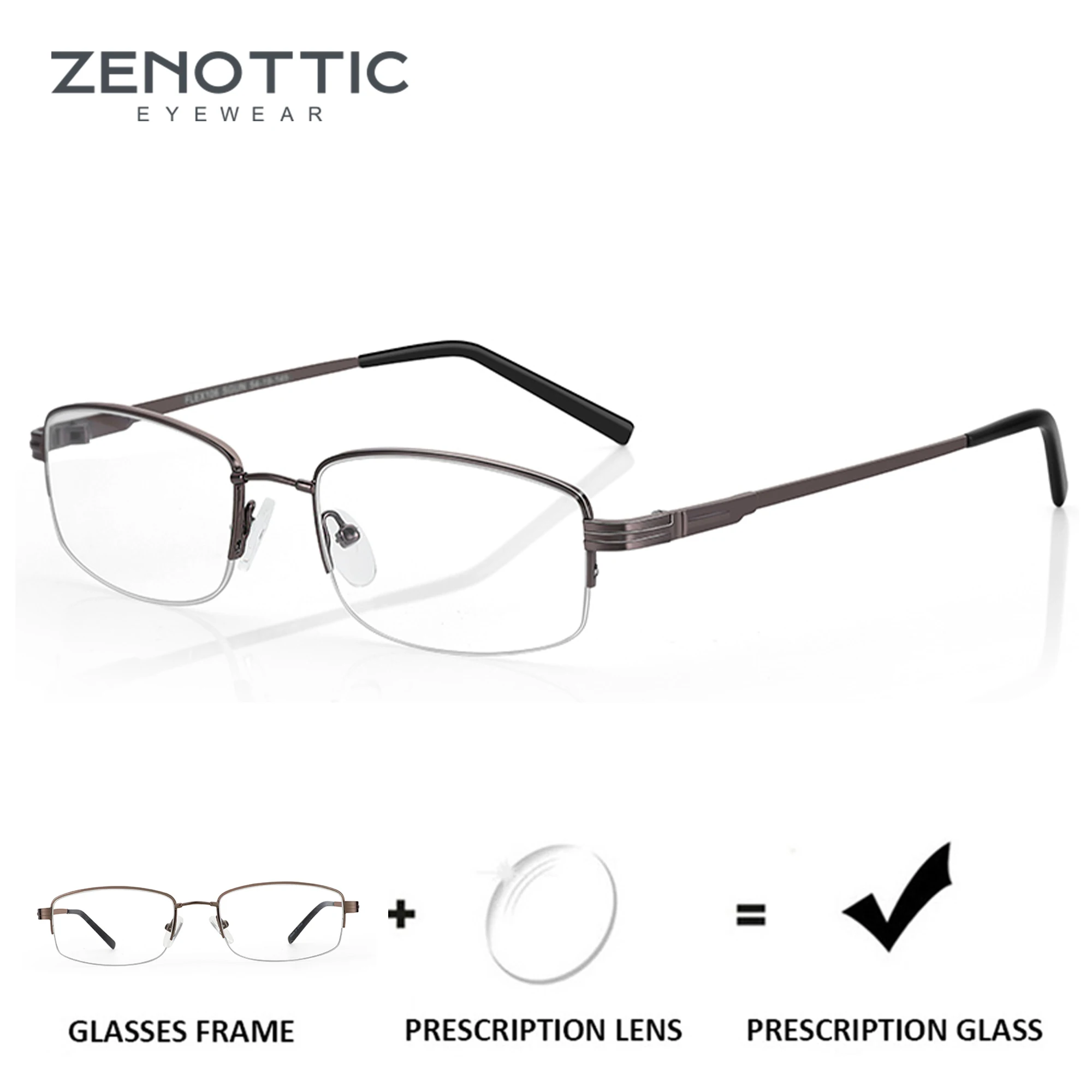 ZENOTTIC Half Rimless Rectangle Progressive Prescription Glasses for Men Myopia Anti Blue Light Photochromic Optical Eyewear