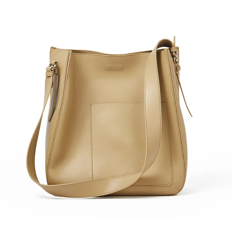 New Cowhide Leather Women's Luxury Bucket Bag Fashion Trend Single Shoulder Bag Design High Quality Large Capacity Handbags