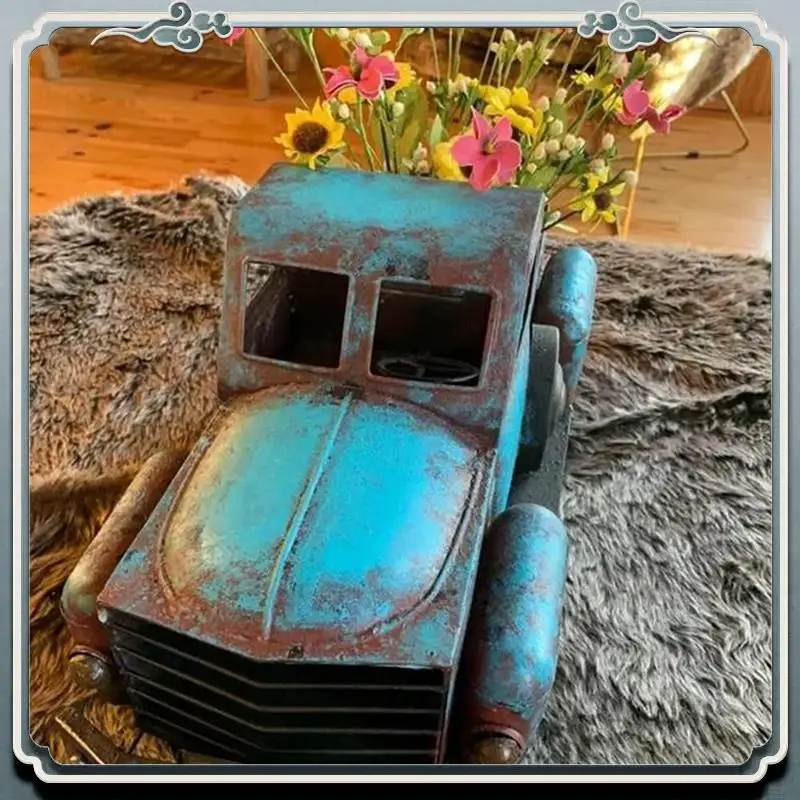 Macetas de camión desercidas Retro duraderas, flores y plantas, adornos artesanales de resina en maceta suculentas