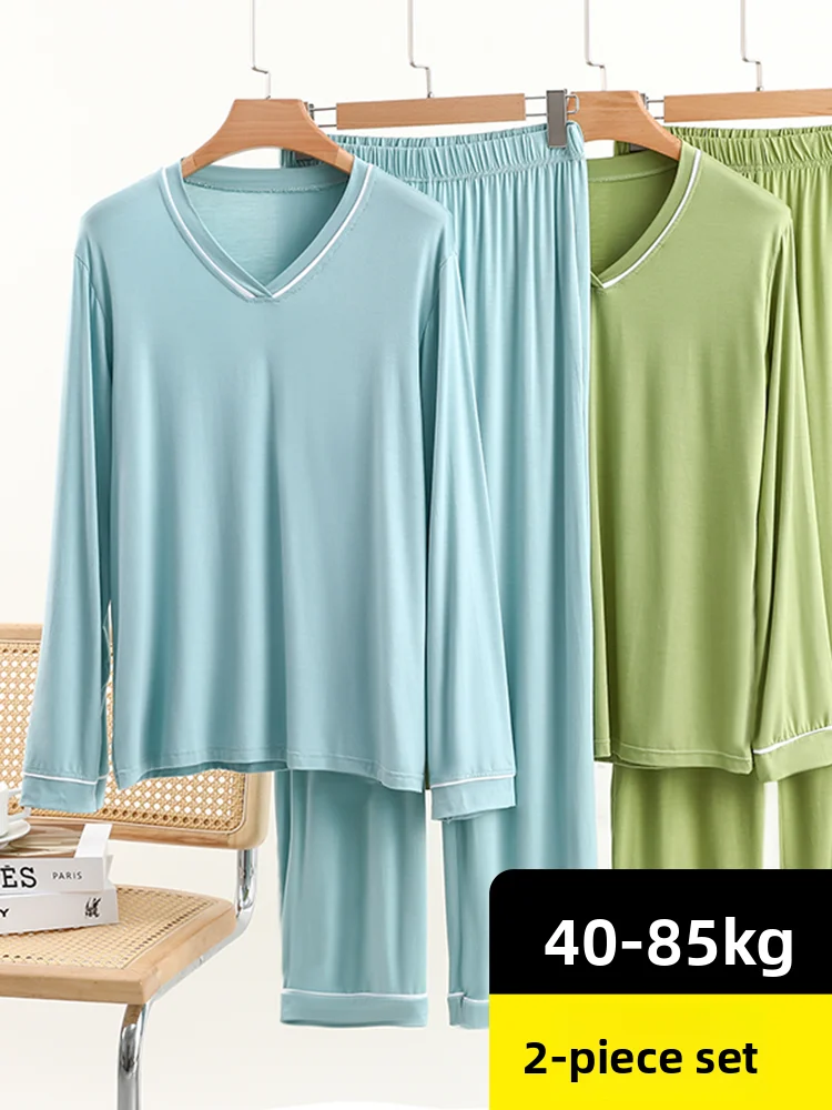 

Loose Modal Cotton Pajamas Long Sleeve V-Neck Home Clothes Set Comfortable Breathable Sleepwear for Women Autumn Season