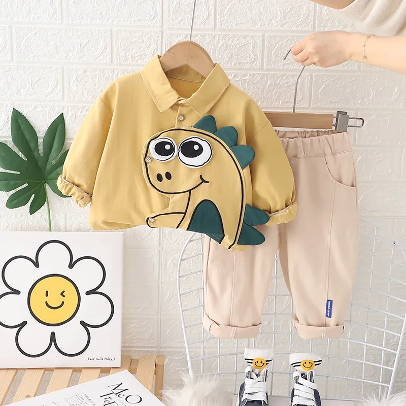 

Toddler Tracksuits 2024 Spring Baby Boy Clothes 2 To 3 Years Cartoon Dinosaur Long Sleeve Shirts and Pants Kids Boys Outfit Set