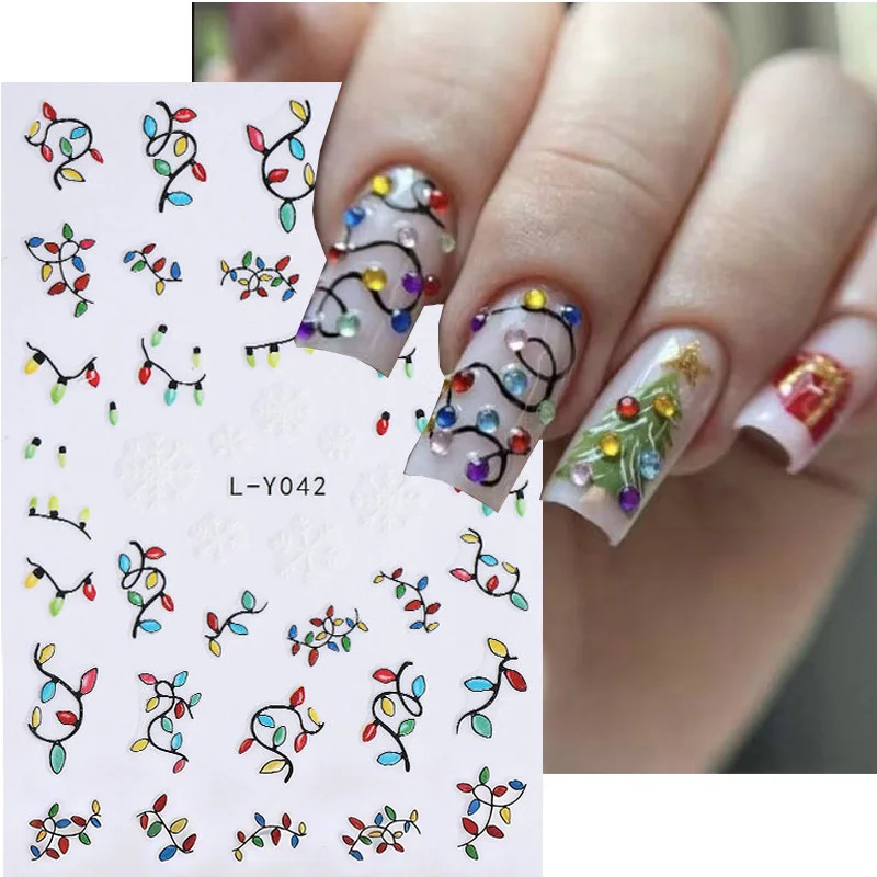 1 قطعة ملصقات أظافر عيد الميلاد المضيئة أضواء ملونة نجوم تصميم في الظلام النيون مسمار المنزلق ملصق مانيكير الزينة