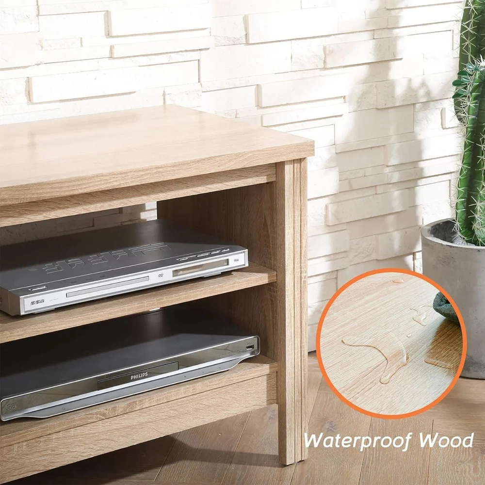 Suporte de TV de fazenda, centro de entretenimento de TVs de 75 polegadas com 6 prateleiras de armazenamento, mesa de console de madeira de carvalho MDF durável