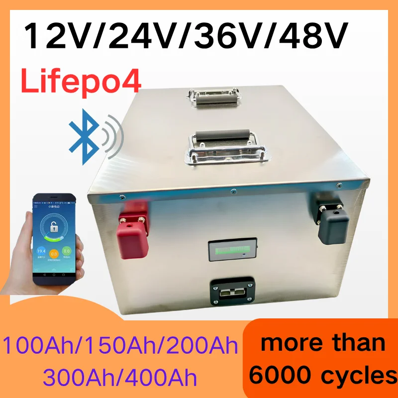 

12 В 24 В 36 В 48 В 100 Ач 150 Ач 200 Ач 300 Ач 400 Ач lifepo4 литиевая батарея Bluetooth BMS Приложение для солнечного инвертора EV Рыбацкая лодка