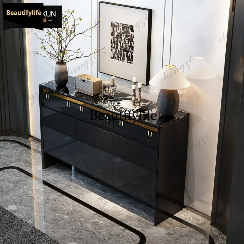 A68Vintage-style entryway cabinet, living room black storage cabinet, French light luxury marble sideboard