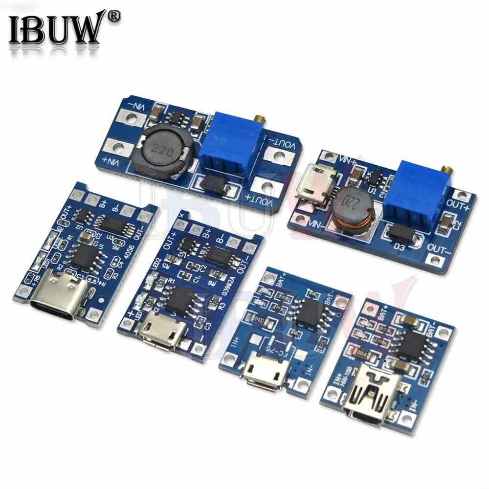 5PCS 5V 1A 18650 TP4056 Lithium Battery Charger Module Charging Board Protection Dual Functions Type-c/Micro/Mini USB MT3608
