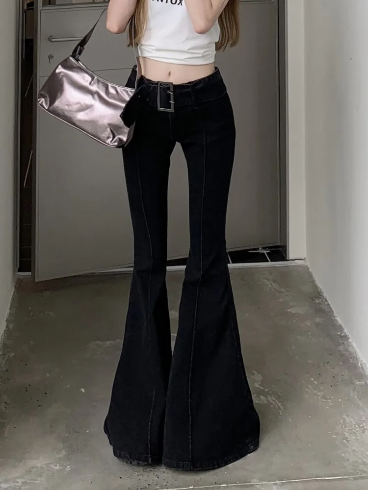 Jeans Spring Long Flared Pant Women Slim Elastic Fashion Casual High Waist Ladies Trousers Korean Style Pleated Woman Pants