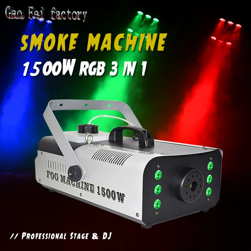 

Professional Fog Machine with 9* 3W LED Lights 220V 1500W Remote Control, DMX512 Control Stage Lights Fog Smoke Machine DJ