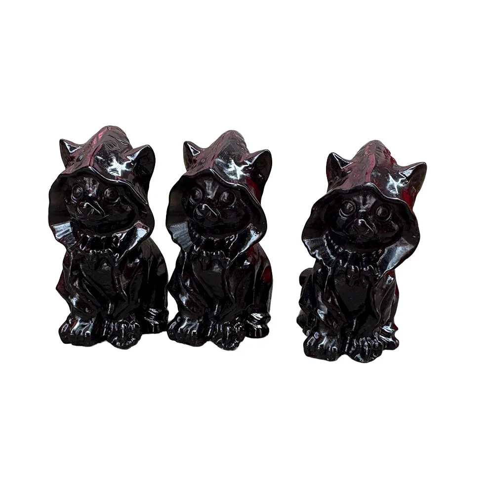 6cm Black Obsidian Wizard Cat Carving Handcrafted Crystal Figurine Reiki Healing Stone Spiritual Home Decor Gift
