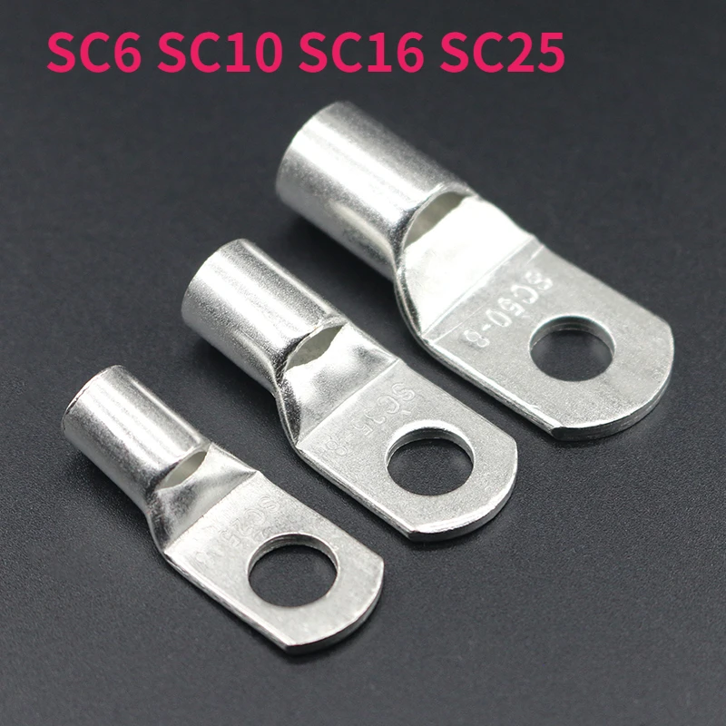 SC Type Wire Nose Terminal SC6 SC10 SC16 SC25 Crimp Cable Connector Copper Battery Block Lugs Hole 6mm 8mm 10mm 12mm