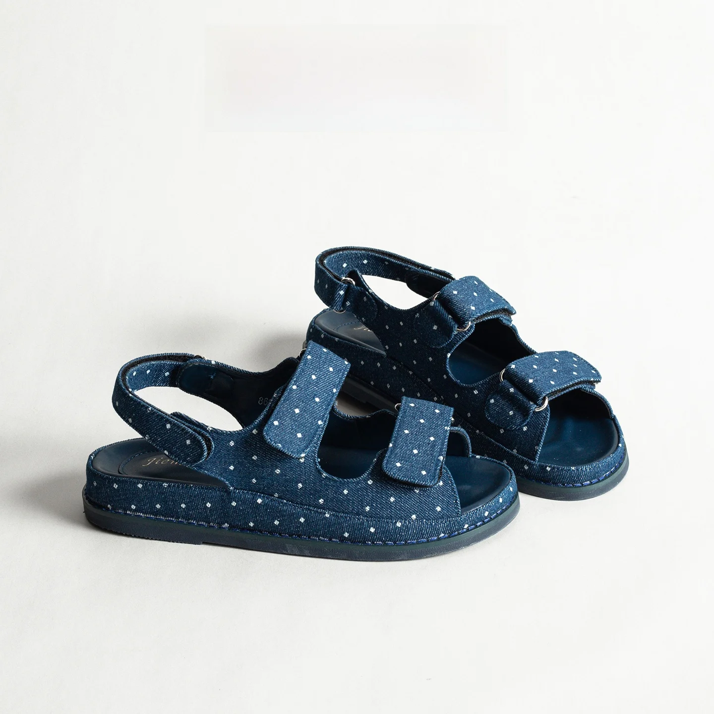 Roman Style Polka Dot Denim Sandals Women Summer Thick Bottom Magic Tape Casual Open Toe Beach Shoes Low Help Spring Summer