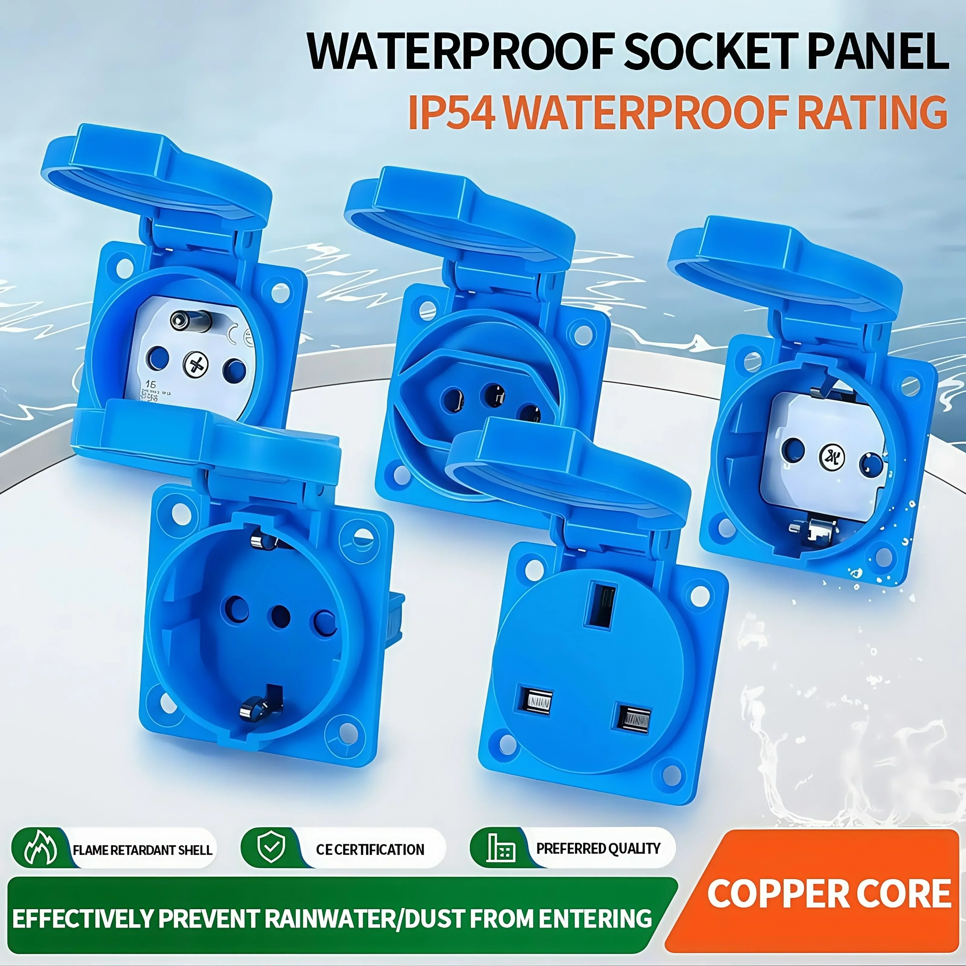 

IP54 16A Waterproof Outdoor Socket - 2-Pin Euro Standard, Multifunctional for German, French & UK Plugs, Industrial Grade