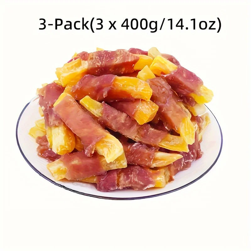 3-Pack(3 x 400g/14.1oz) Duck Wrapped Sweet Potato, Dog Treats For Small, Medium, & Large Dog - Made With Duck And Sweet Potato