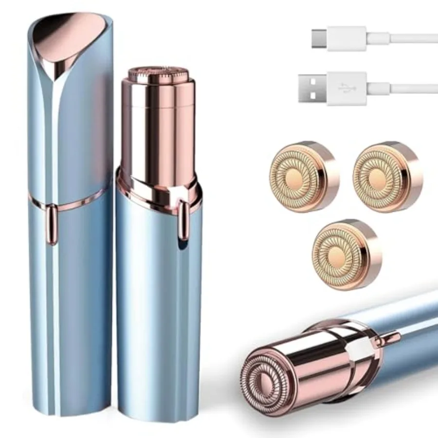 

Facial Hair Removal for Women, Electric Painless Facial Hair Remover for Face, Lip, Chin with USB Rechargeable, Blue with 3 PCS