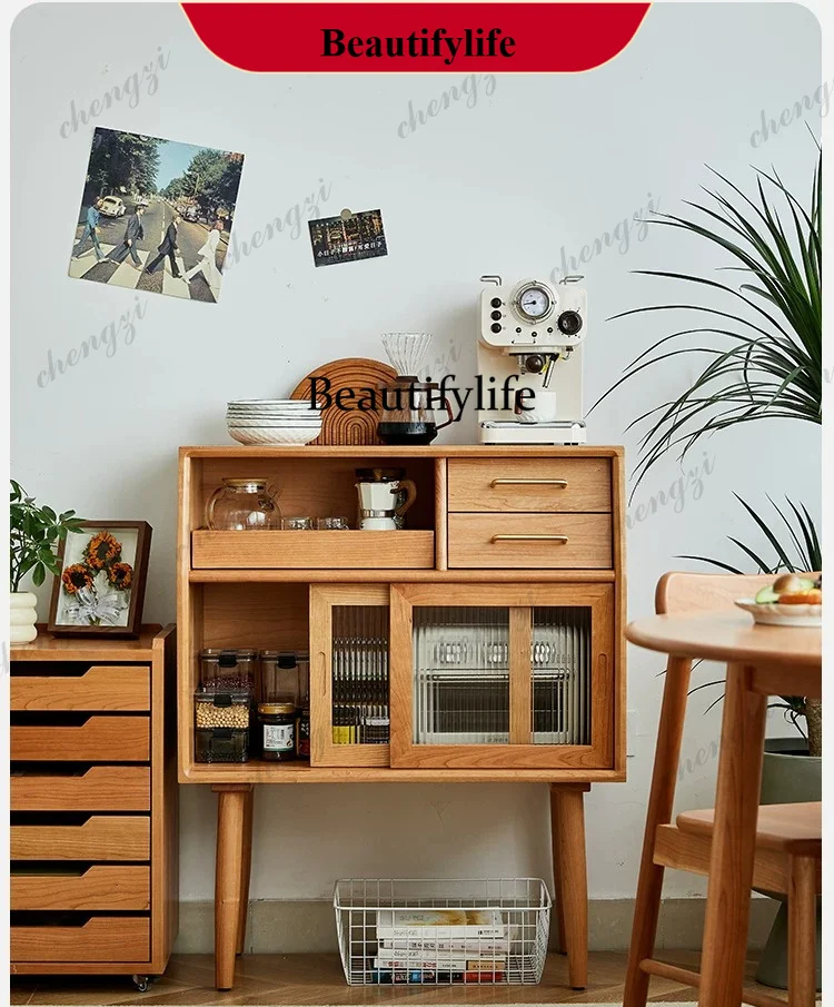 p182 Solid wood dining side cabinet Small apartment Nordic restaurant Household wine cabinet Cherry wood Japanese storage tea ca