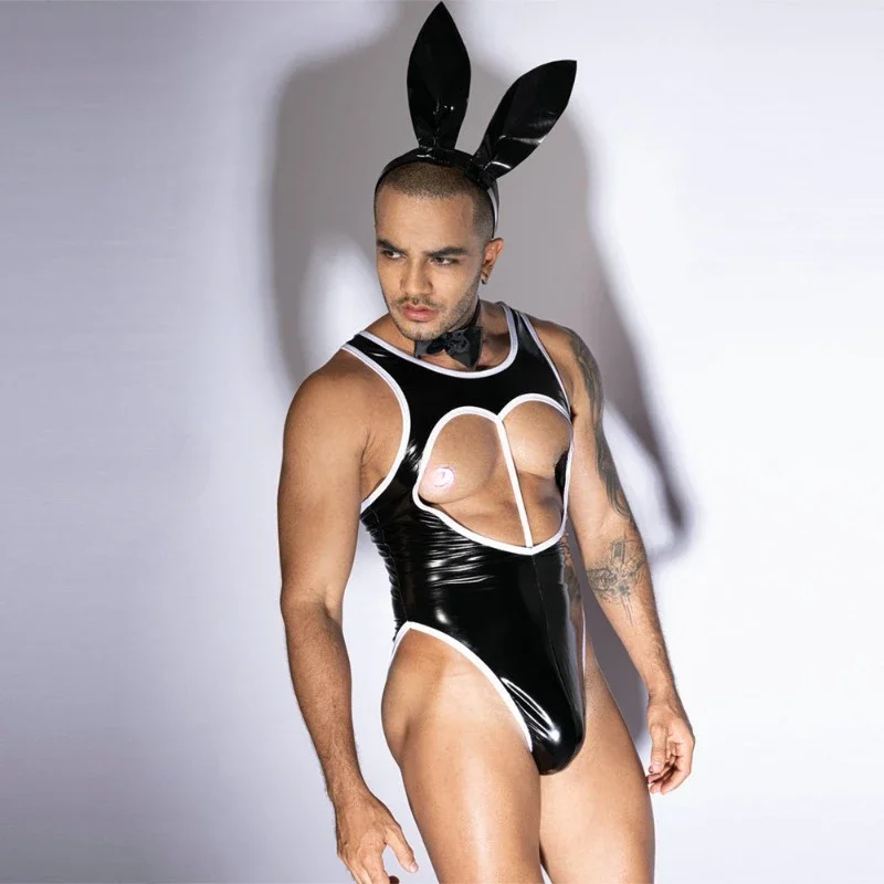 Men\'s New One Piece Sexy Underwear Nightclub Bar Party Male Model Stage Performance Rabbit Man Gay Sissy Thong Sexy Costume