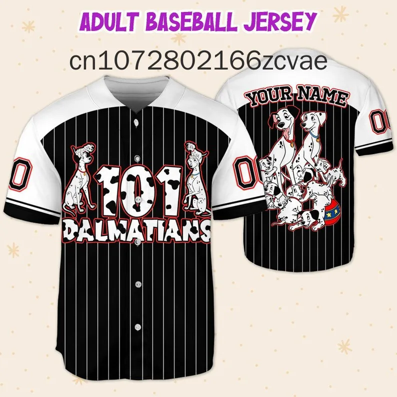 New Custom Disney 101 Dalmatians Baseball Jersey Streetwear Fashion Summer Men\'s And Women\'s  Short Sleeve Baseball Shirt