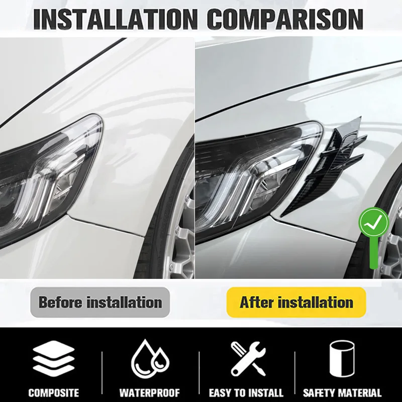 2PCS Car Body Decoration Sticker Universal Self-Adhesive Headlight Eyebrow Lamp Cover Decor Stripe Decal