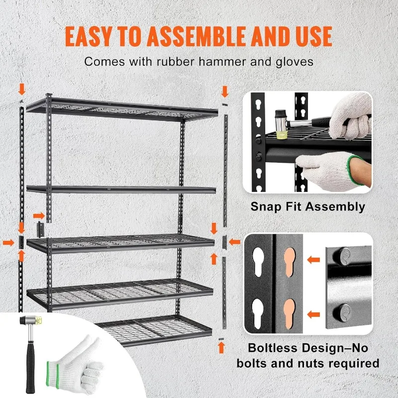 Storage Shelving Unit, 5-Tier Adjustable, 2000lbs Capacity, Heavy Duty Garage Shelves Metal Organizer Wire Rack,60