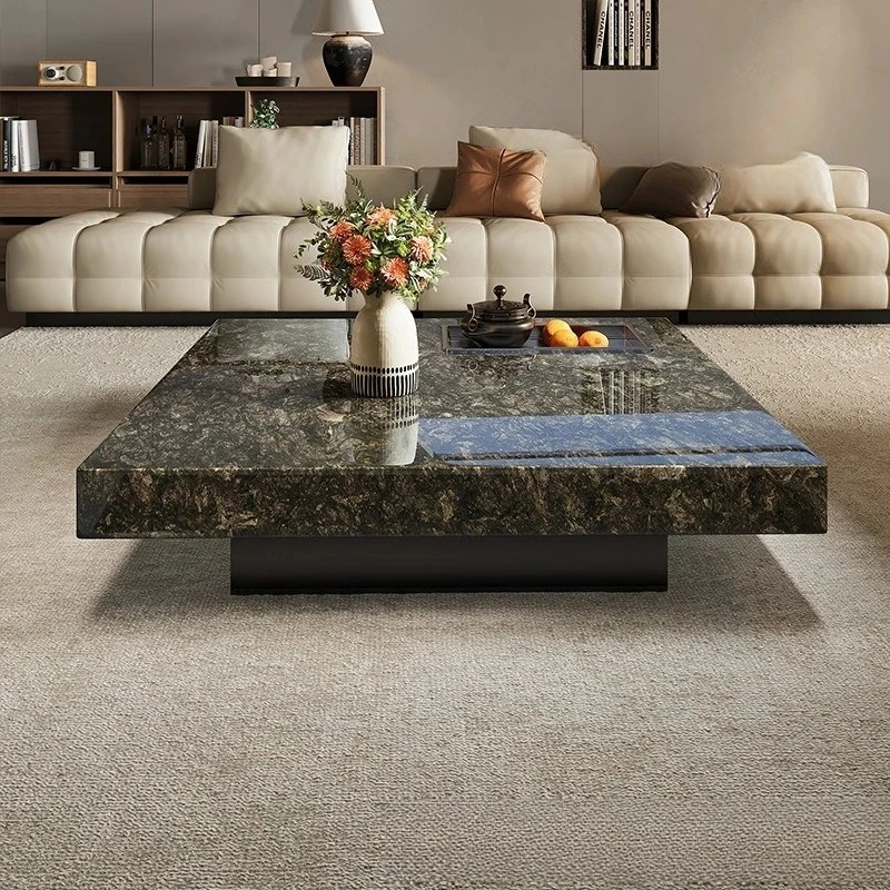 Natural luxury stone platinum diamond box coffee table modern simple villa living room high-end marble square suspension table