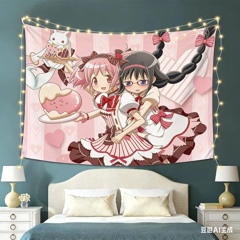 VIKAMA Magical Girl Madoka Magica Anime Wandteppich, Cartoon-Wandbehang für Schlafzimmer, Wohnheim, Zuhause, Wanddekoration, Kunst