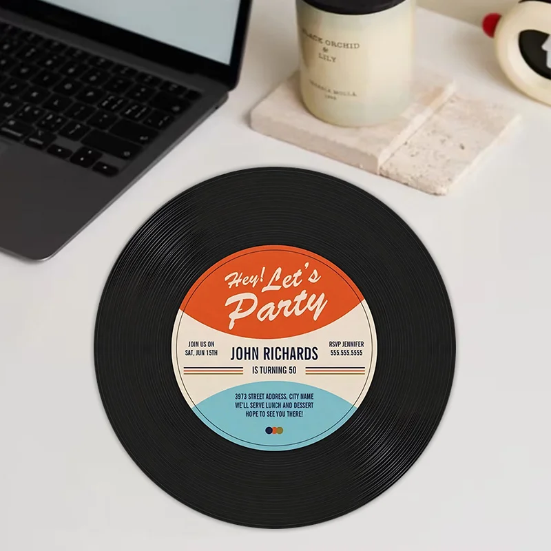 Vintage vinyl record pattern round mousepad non-slip rubber durable washable for office and game player ultra clear printing
