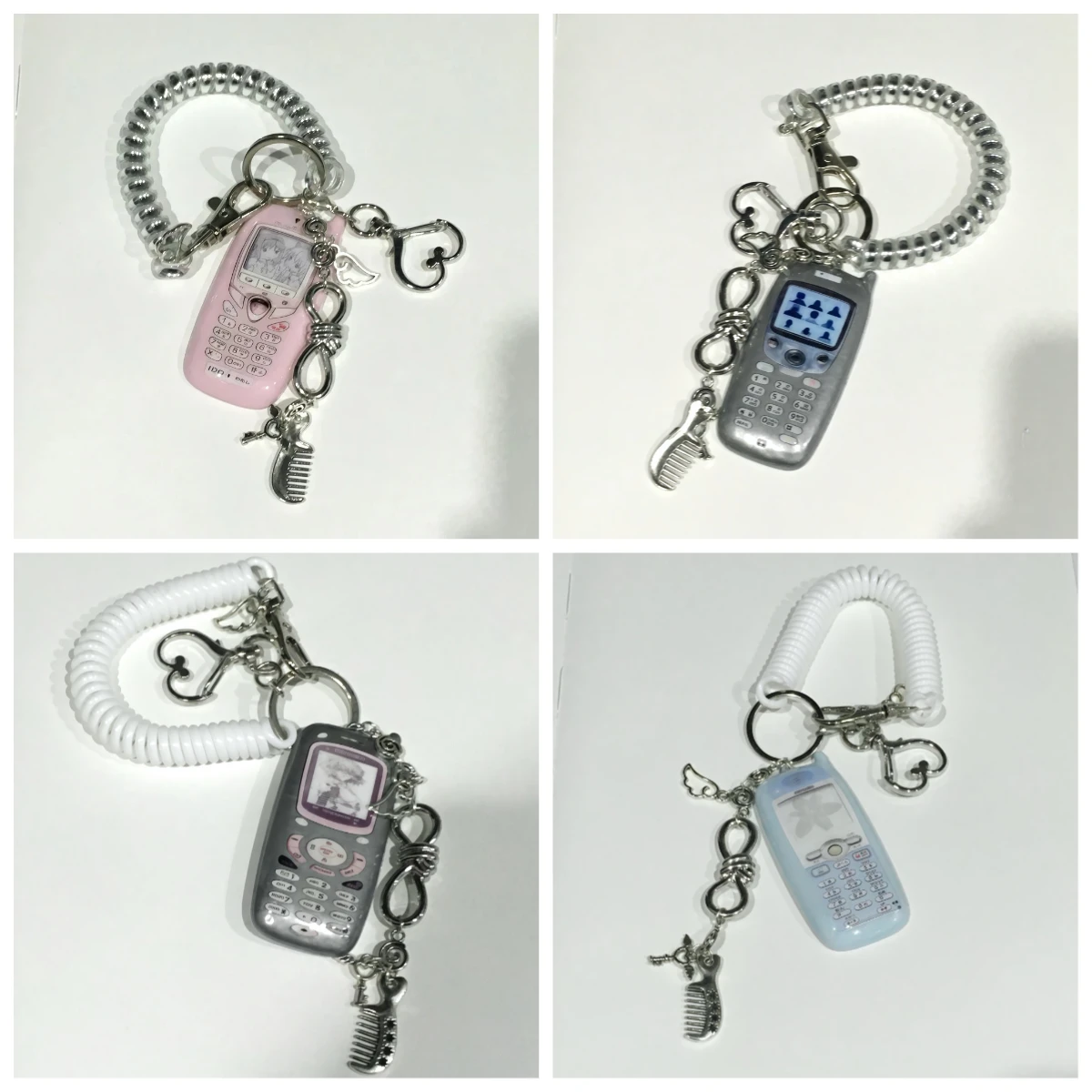 Harajuku Mini Phone Ins Pixel Keychain Millennium Wave Point Bag Pendant Spicy Girl Phone Decoration Accessories Couple Gift