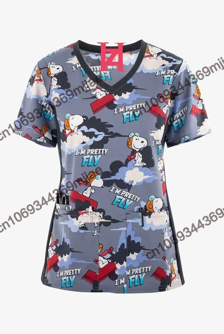 Nurse T-shirt V-neck Pocket Oversize T-shirts 2023 Women Clothing Harajuku Tshirts for Women Beach Tunic Women\'s Blouse Tshirt