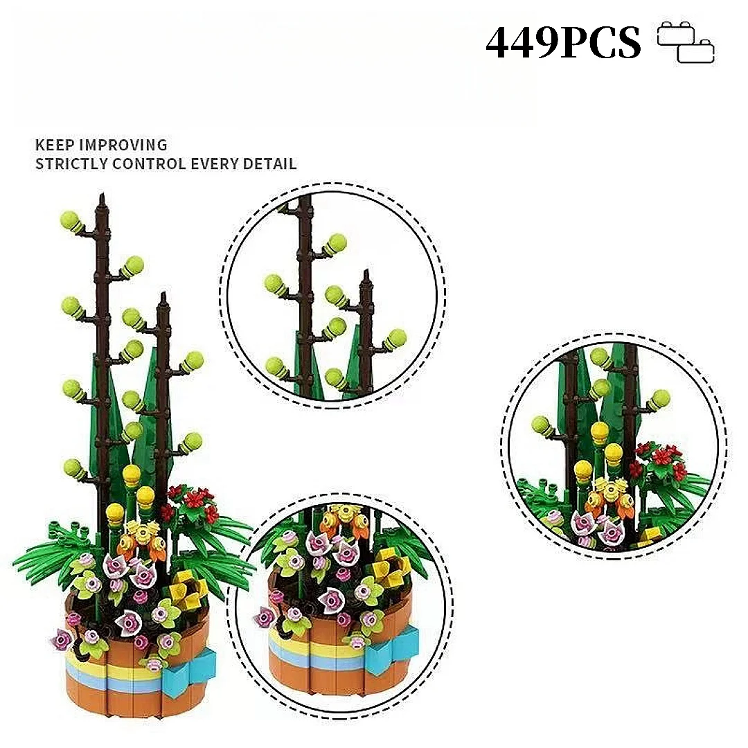 Simulation plant flower basket assembled blocks MOC small particles of plastic blocks decorative creative ornaments.449PCS