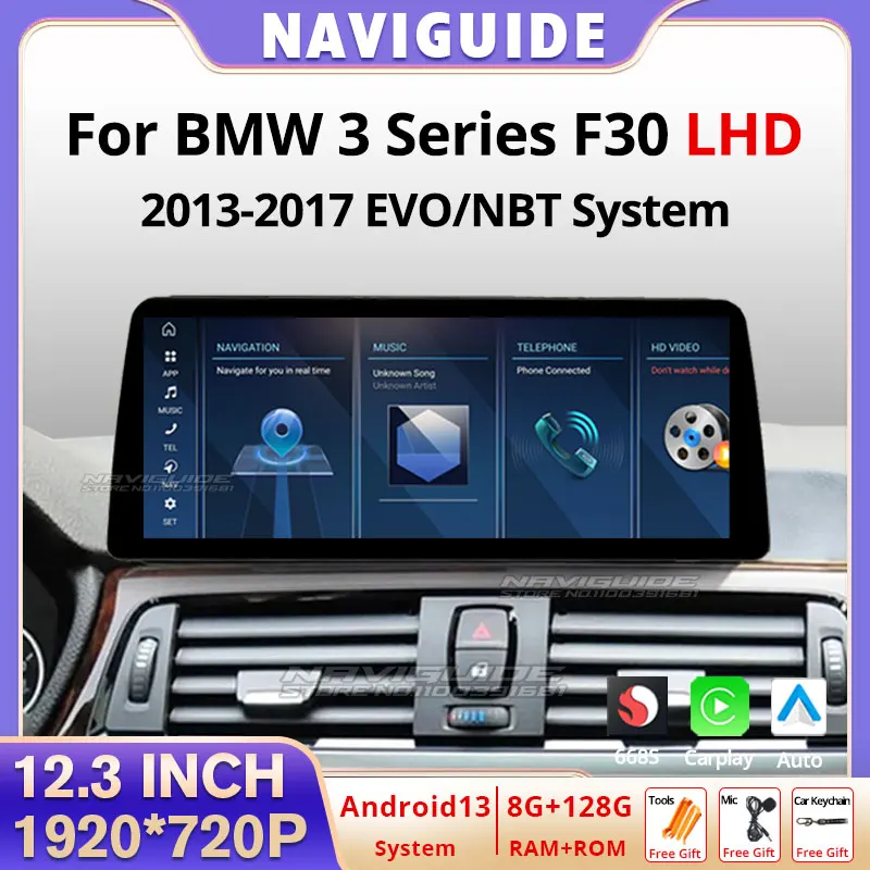 NAVIGUIDE 12.3'' Android 13 For BMW 3 / 4 Series F30 F31 F32 NBT/EVO System Car Radio Carplay Multimedia Player WIFI Navi GPS