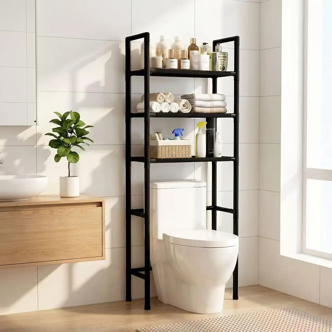 

Over the Toilet Storage, 3-Tier Bathroom Organizer, Freestanding Above Toilet Shelf with Adjustable