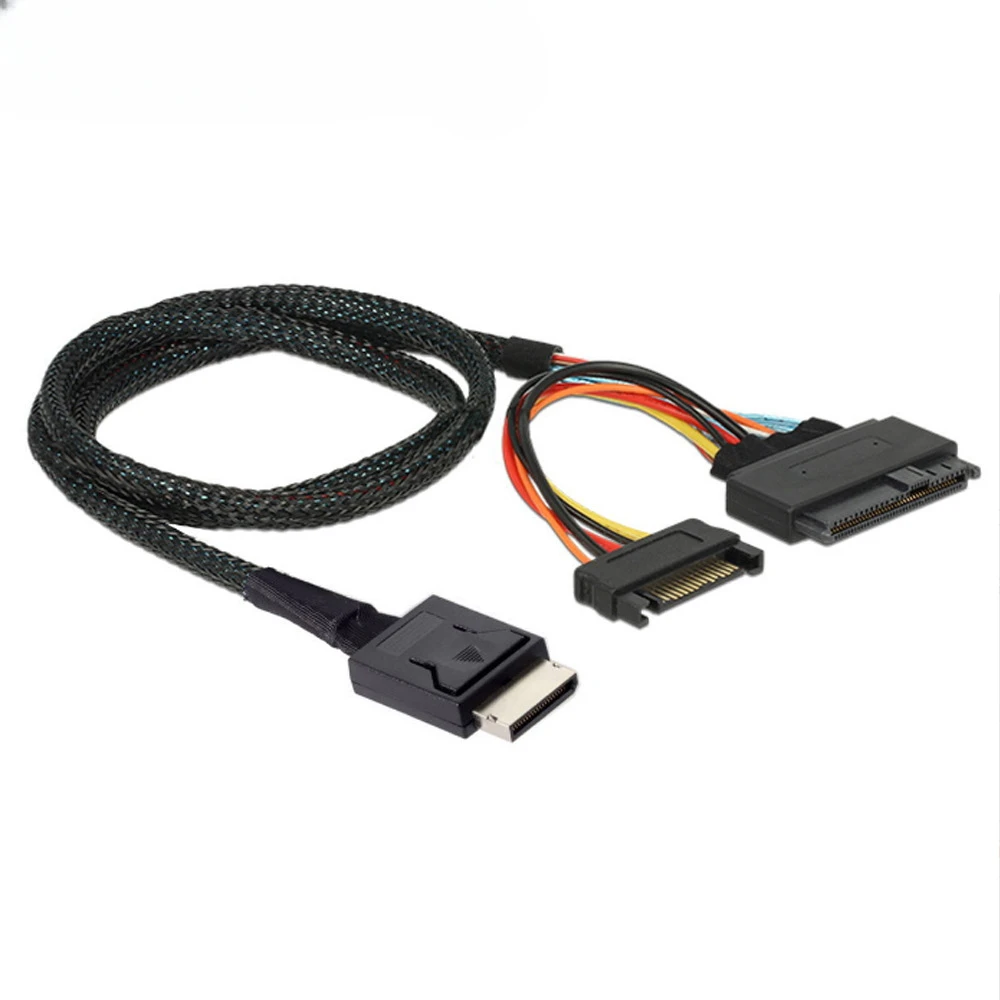 Gen 4 Oculink SFF-8611 4I To PCIe SFF-8639 U.2 NVMe with SATA 15P Male Power Server Cable 85-Ohm 0.5/1m