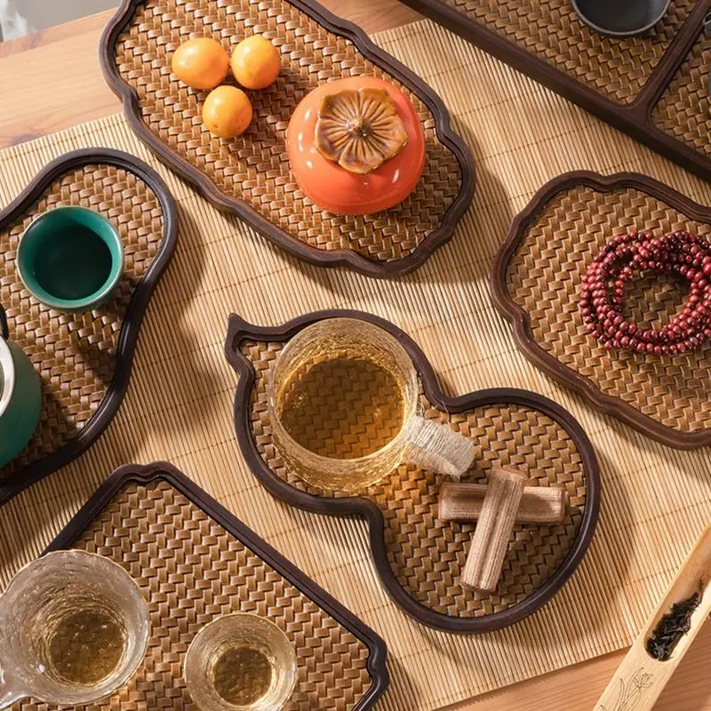Simple Bamboo Tea Tray Chinese Zen-Style Dry-Brew Tea Tray Multi-Functional Tray Stand Small Tray Desktop Decorations Home Gift