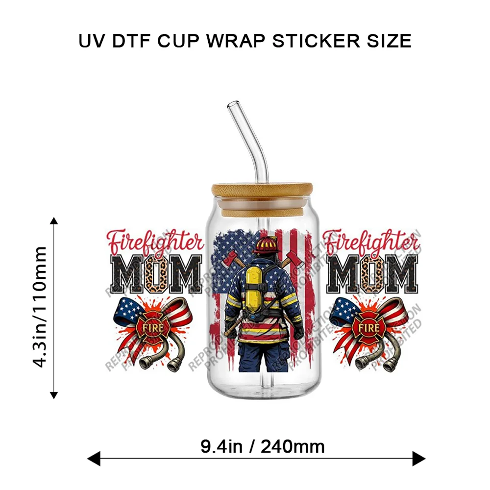 Fire Fighter Life Theme UV DTF Tumble Wrap Decal for 16oz Glass Born to Save Design Waterproof Easy to Transfer Sticker for Cup