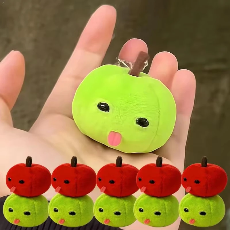 2pcs Abstract Tongue Out Apple Funny Plush Doll Keychain Backpack Pendant Creative Fruit Keyring Accessories for Friends Couple