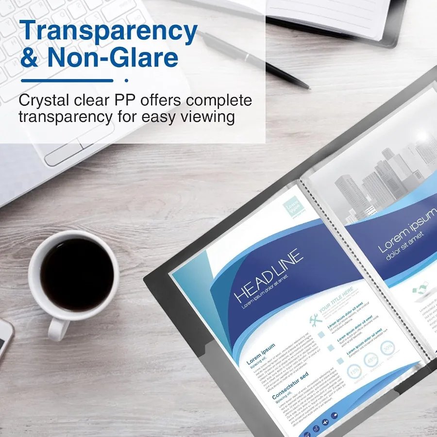 30 مجلد جيب بأكمام بلاستيكية 9 × 12 مجلد محفظة فني أسود شديد التحمل مع واقيات شفافة عرض 60 صفحة Pr #4