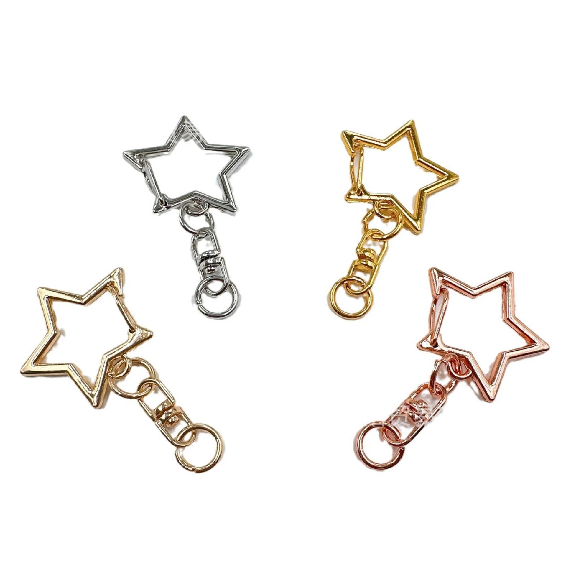 10Pcs New Star Pentagram Hollow Key Chain Rings Keychain DIY Accessories Lobster Clasp Keyring Jewelry Making Findings
