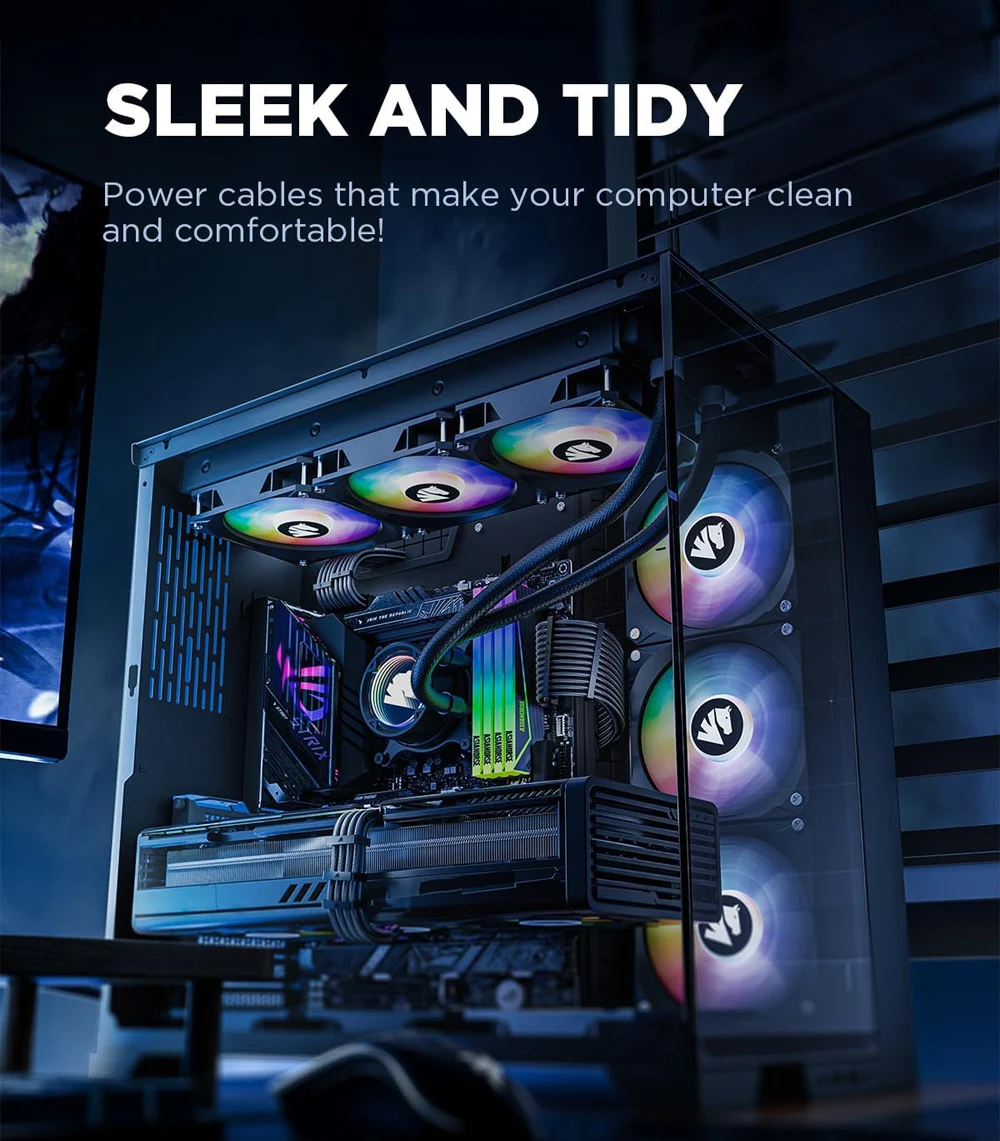 PSU Extension Cable Kit 24Pin ATX 8Pin EPS 6+2Pin PCIe 6Pin PCIe 18AWG Braided Power Supply Cable with Cable Combs for PC