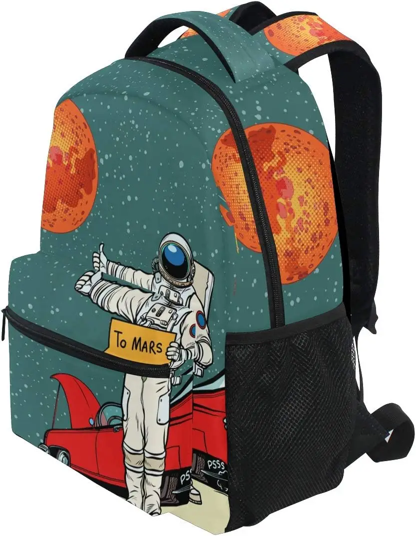 Retro Astronaut Space Cartoon Grote Rugzak Gepersonaliseerde Laptop IPad Tablet Reisschooltas met meerdere vakken