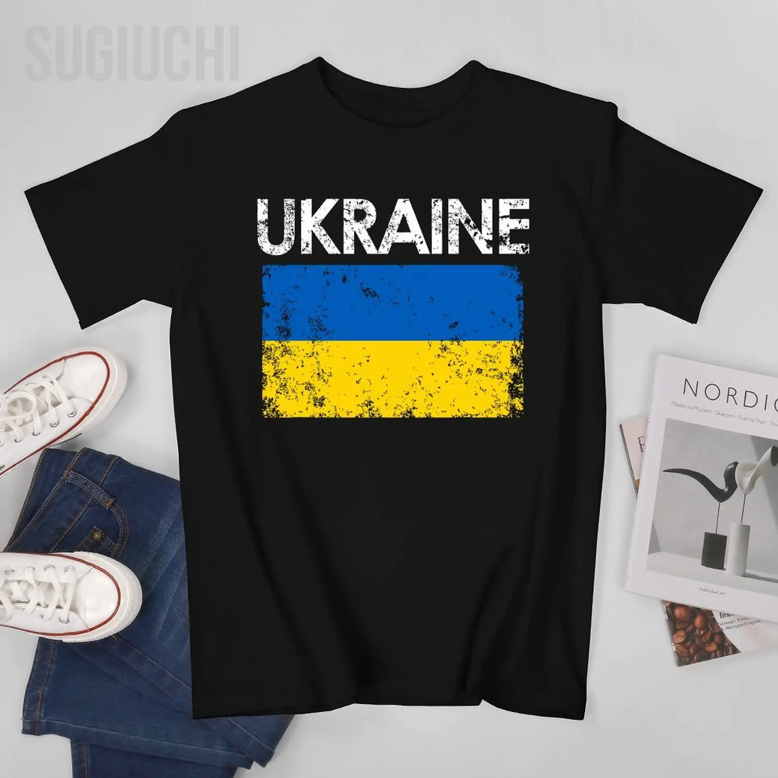 Unisex Men Vintage Ukraine Ukrainian Flag Pride Tshirt Tees T Shirts Women Boys 100% Cotton T-Shirt