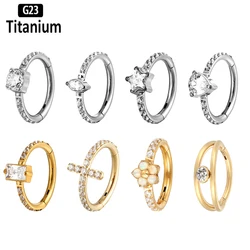 1PCS ATSM F136 Titanium Earrings for Women Zircon Septum Piercing Helix Nose Rings Ear Studs Daith Cartilaged Hoops Body Jewelry