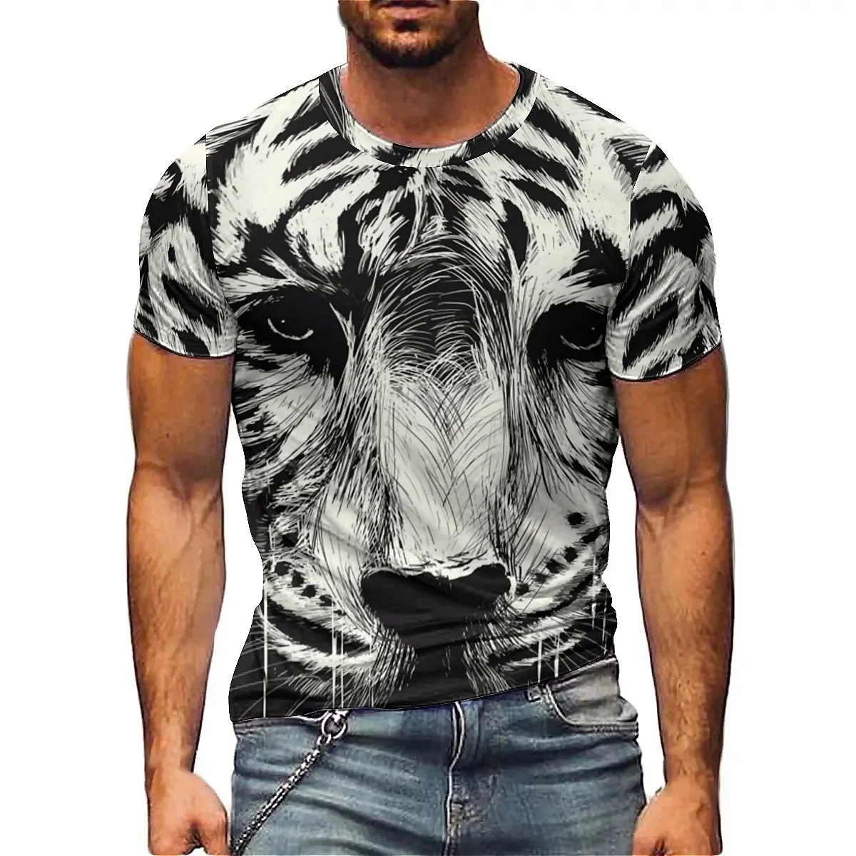 

Street Fashion Men's 3D Printed Short-sleeved T-shirts Are Lightweight and Breathable, Featuring Polyester Fabric, and Are Suita