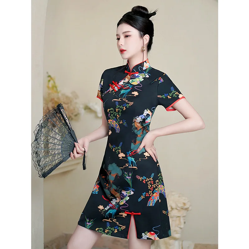 Chinese Dress for Girls Cheongsam A-line Dress Women Qipao Traditional Chinese Improved Cheongsam