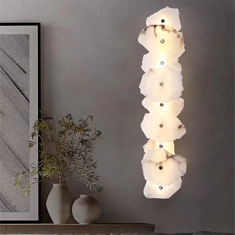 Luxury long Natural Marble wall light LED brass Lamp sofa Novelty Lighting Sconce  Bedroom Living Dining Room hall way light